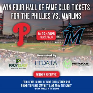 Win 4 Hall Of Fame Club Tickets To Phillies/Marlins on September 24